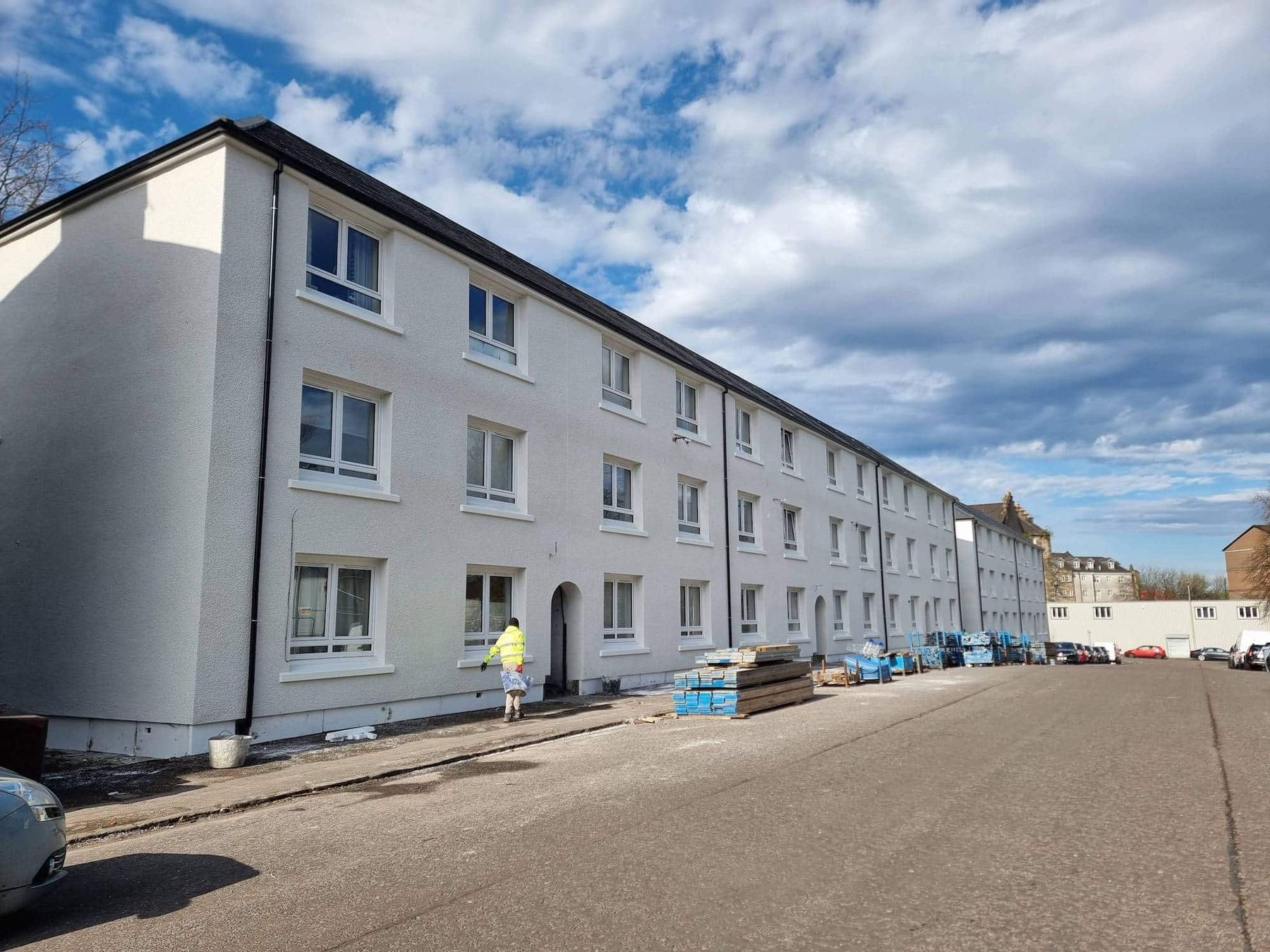 Social housing block with new seamless gutters